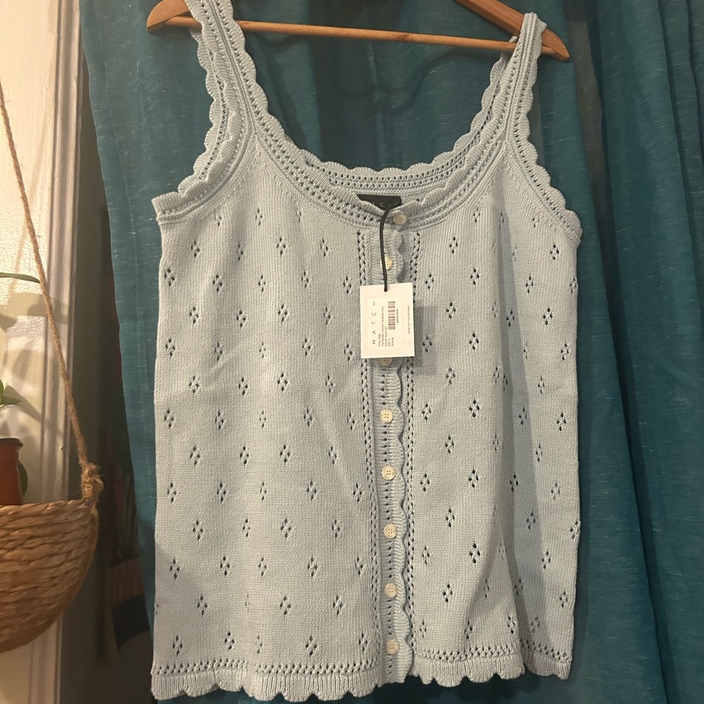 Hatch Sky Blue Crochet Button-Down Tank